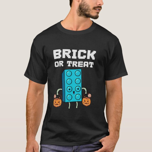Camiseta Bloque Construyendo Ladrillo De Halloween O Tratar (Anverso)