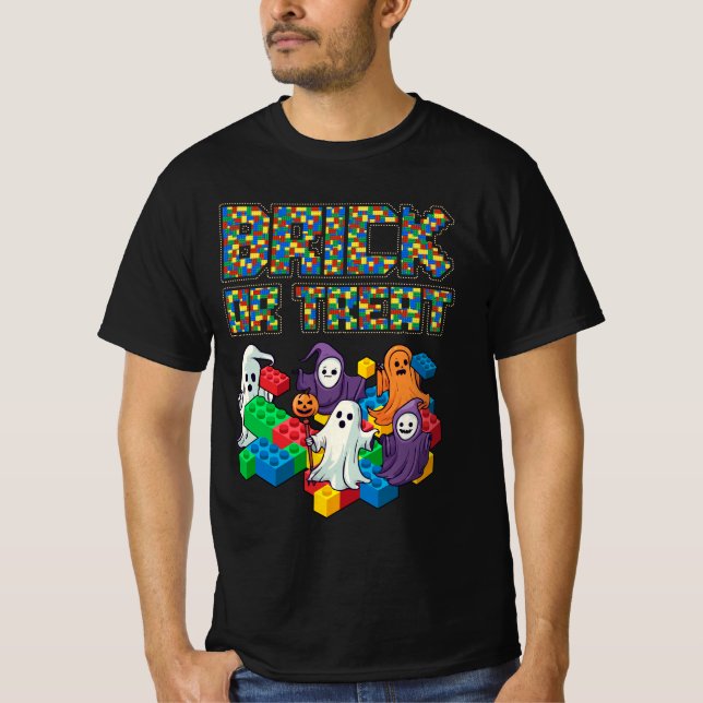 Camiseta Bloque Construyendo Ladrillo De Halloween O Tratar (Anverso)