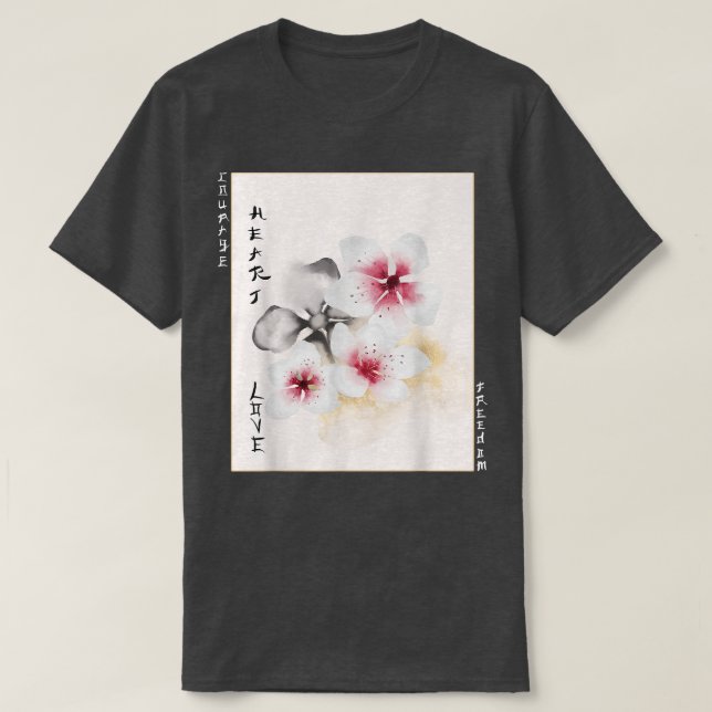 Camiseta Bloque de madera de cerezo de Rosa floral de arte  (Diseño del anverso)