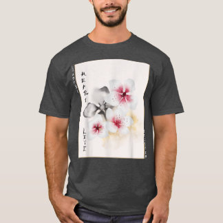 Camiseta Bloque de madera de cerezo de Rosa floral de arte