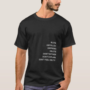 Camiseta Bloquear, Desseguir, Deshacer amistad, Borrar, No 