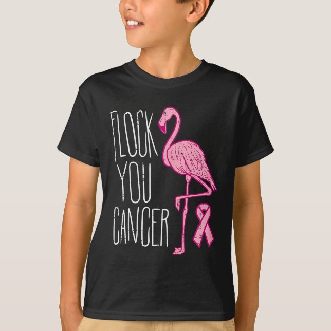 Camiseta Bloqueo de cáncer de mama Flamingo Cinta rosa Cons (Anverso)