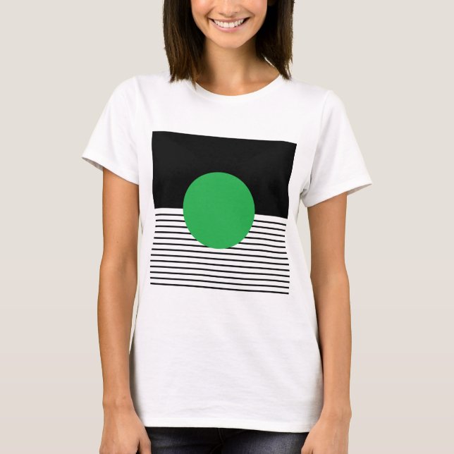 Camiseta Bloqueo de color blanco negro y círculo verde (Anverso)