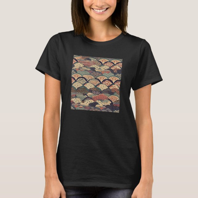 Camiseta Bloqueo de madera de flor retro japonés Abstracto  (Anverso)
