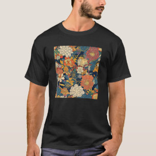 Camiseta Bloqueo de madera de flor retro japonés Abstracto 