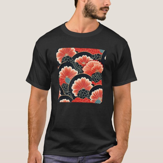 Camiseta Bloqueo de madera de flor retro japonés Abstracto  (Anverso)