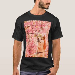 Camiseta Bloqueo de madera japonés Shiba Inu Cherry Blossom