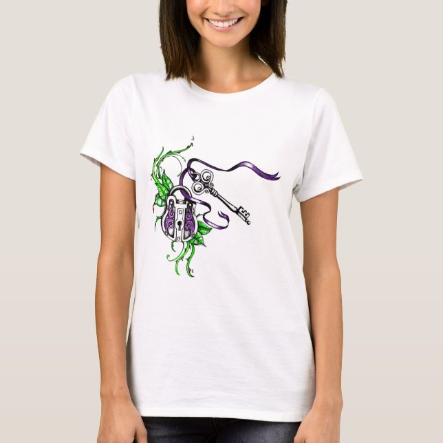 Camiseta Bloqueo violeta y diseño de clave (Anverso)