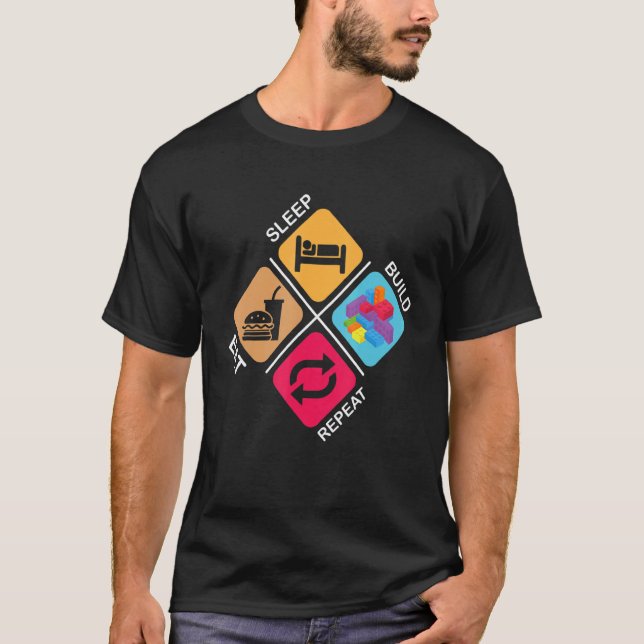 Camiseta Bloques Construir ideas Dormir Comer Repetición (Anverso)