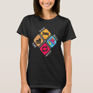 Camiseta Bloques Construir ideas Dormir Comer Repetición