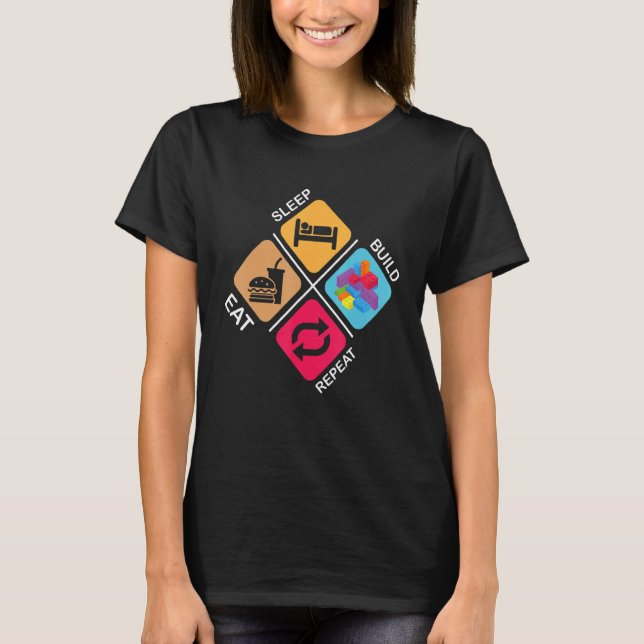 Camiseta Bloques Construir ideas Dormir Comer Repetición (Anverso)