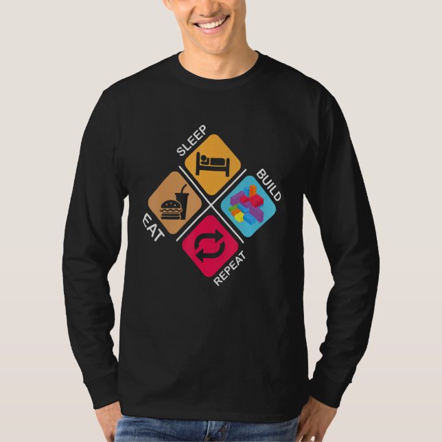 Camiseta Bloques Construir ideas Dormir Comer Repetición (Anverso)