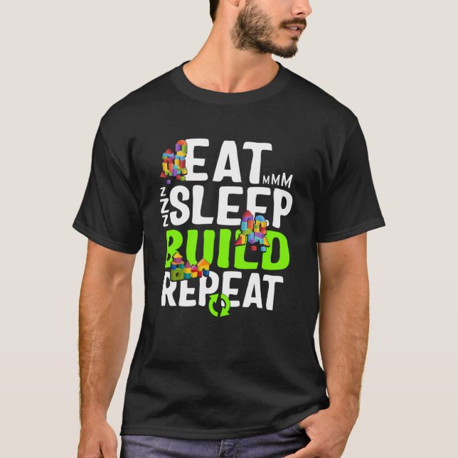 Camiseta Bloques De Construcción Comer Sleep Build Repetir  (Anverso)