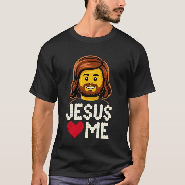 Camiseta Bloques De Construcción De Jesús Me Ama Constructo (Anverso)