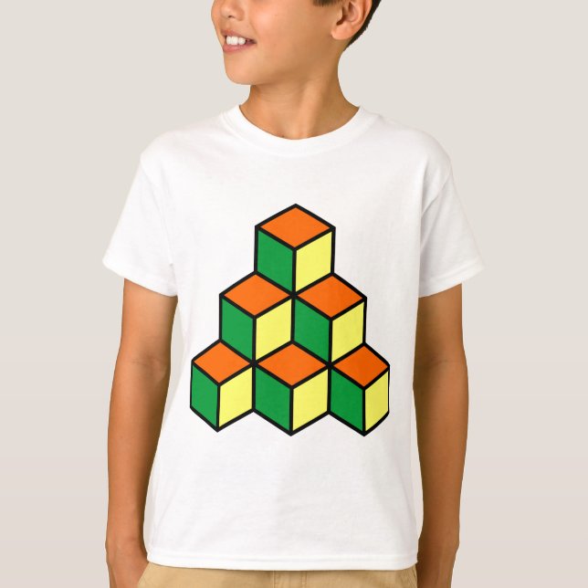 Camiseta Bloques geométricos - Naranja verde y amarillo (Anverso)