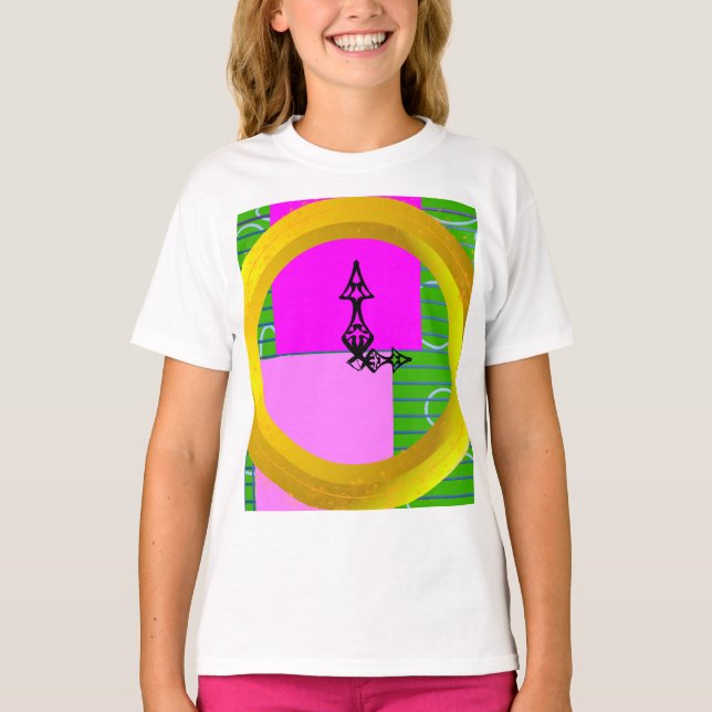 Camiseta Bloques rosas sobre la geométrica verde del anillo (Anverso)