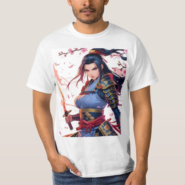 Camiseta Blossom de cerezo Samurai Katana Guerrero Anime 🌸 (Anverso)
