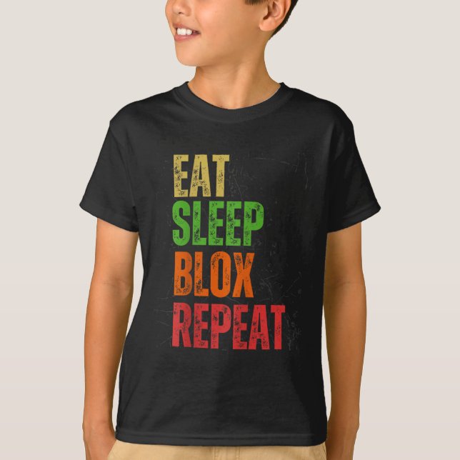 Camiseta Blox Gaming Tee, Eat Sleep Blox Repeat, Kids Gamin (Anverso)