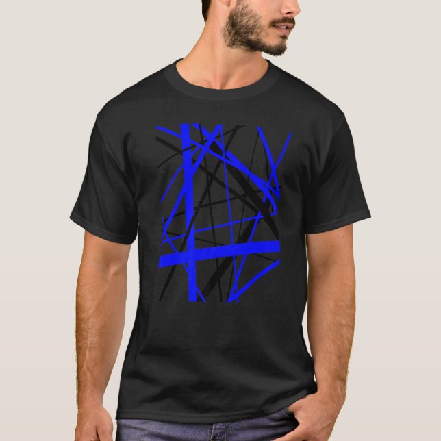 Camiseta Blue and Black Geometric Strips Cut Out Pattern (Anverso)