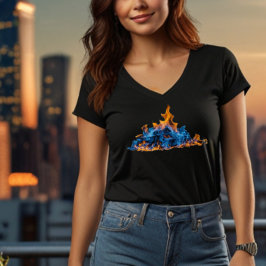 Camiseta "Blue and Orange Fire Flames" Vibrant Art Design