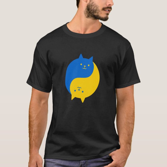 Camiseta Blue and Yellow Victory Cats Balanced Yin Yang Meo (Anverso)