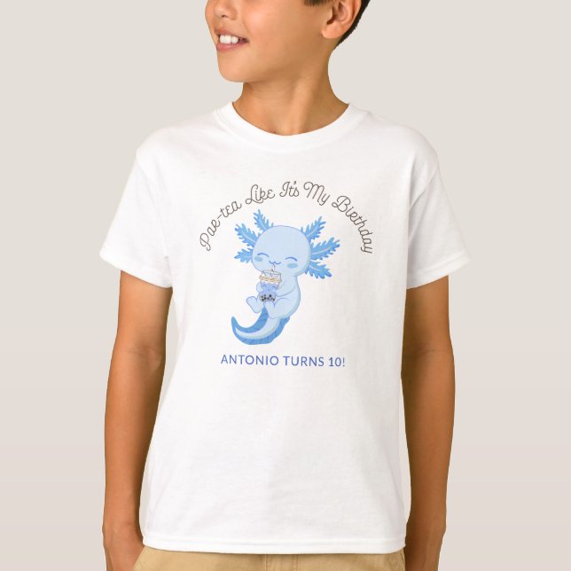 Camiseta Blue Axolotl Boys fiesta de cumpleaños Boba Tea Pa (Anverso)