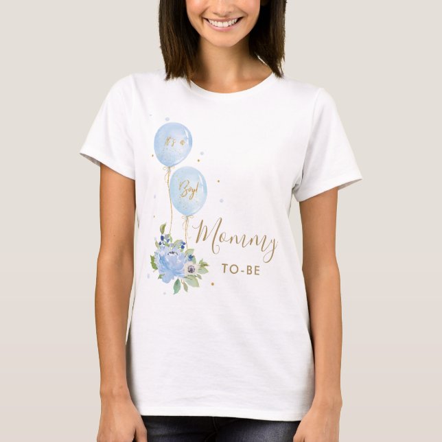 Camiseta Blue Balloons Floral Boy Baby Shower Mommy to be (Anverso)
