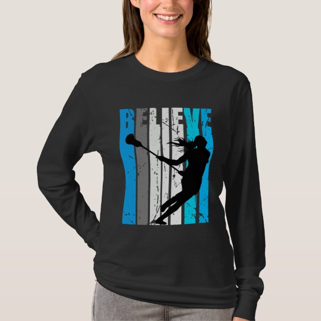 Camiseta Blue Believe Lacrosse Motivational Girls Team Retr (Anverso)