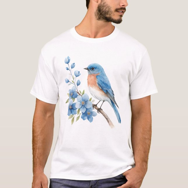 Camiseta Blue bird with blue flowers (Anverso)