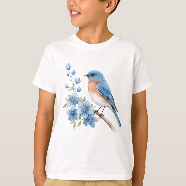 Camiseta Blue bird with blue flowers (Anverso)