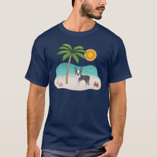 Camiseta Blue Boston Terrier En Una Playa Tropical De Veran