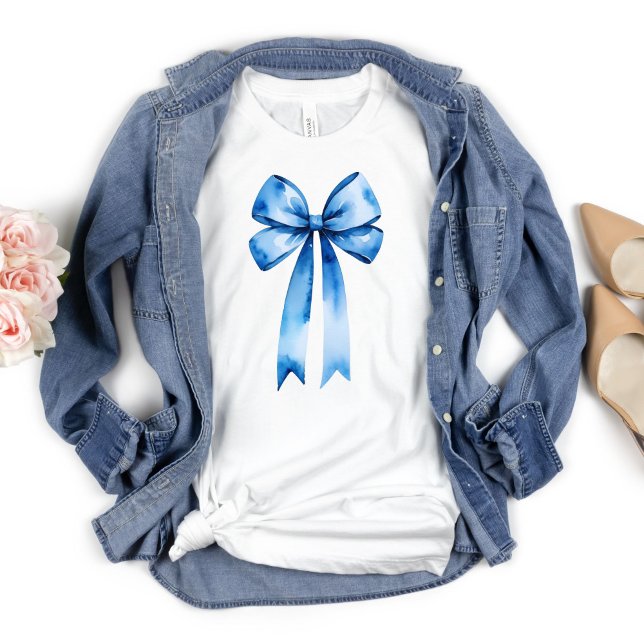 Camiseta Blue Bow Acuarela Coquette Estética Preppy (Blue Bow, Coquette Aesthetic, Preppy T-shirt for her)