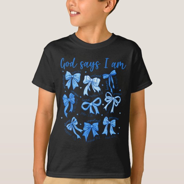 Camiseta Blue Bow God Say I Am Christian Girl Women Bible V (Anverso)