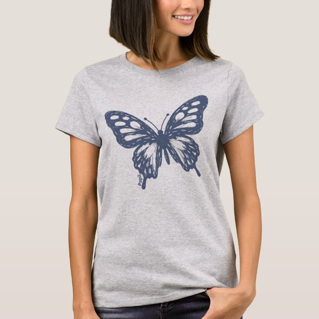 Camiseta Blue Butterfly Minimal Nature Art by Papil (Anverso)
