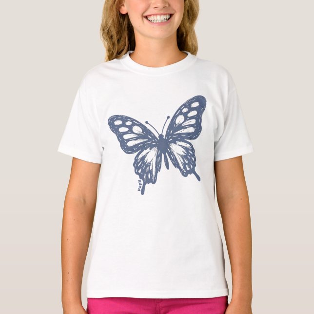 Camiseta Blue Butterfly Minimal Nature Art by Papil (Anverso)