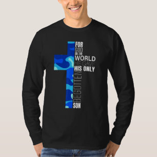 Camiseta Blue Camo Christian Católico John 316 Verse Men Bo