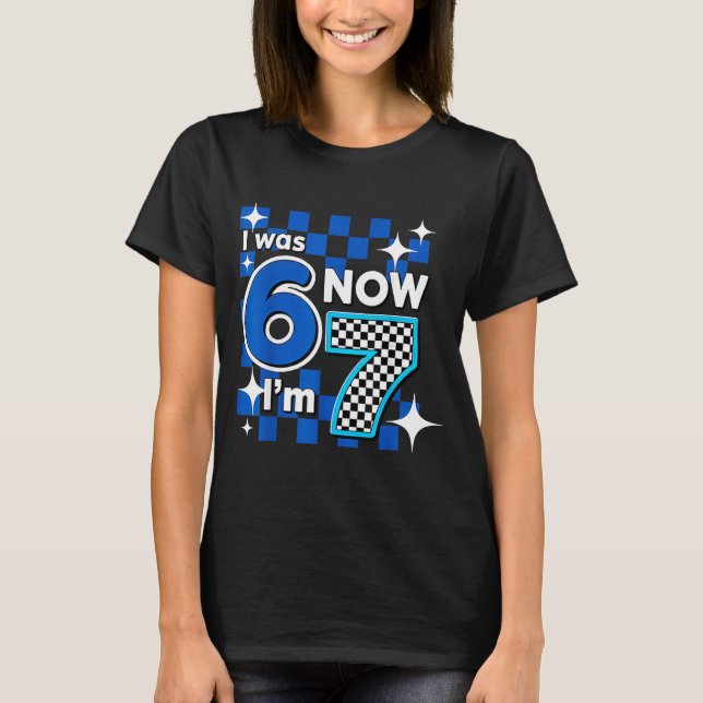 Camiseta Blue Checkered I Was 6 Now I'm 7 Birthday  (Anverso)