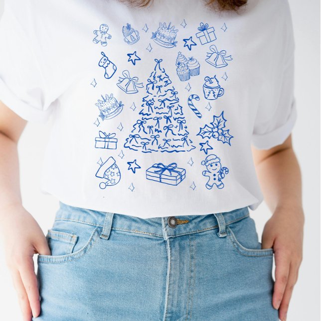 Camiseta Blue Christmas Whimsy - Cute Festive Doodles (Subido por el creador)