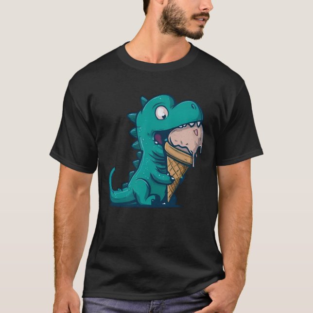 Camiseta Blue Dino ama el helado crema - Gracioso arte Pers (Anverso)