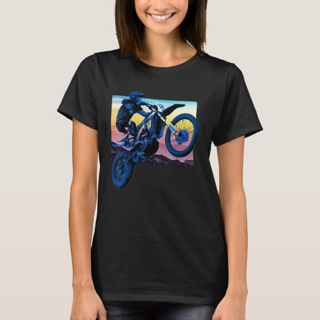 Camiseta Blue Dirt Bike Rider Motorbike Racer Retro Sunset (Anverso)