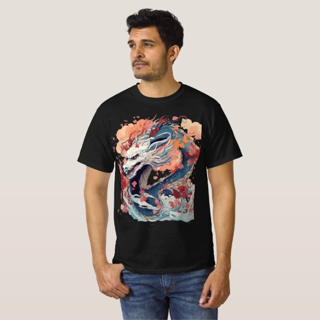Camiseta Blue Dragon with Blossoms and Clouds (Anverso completo)