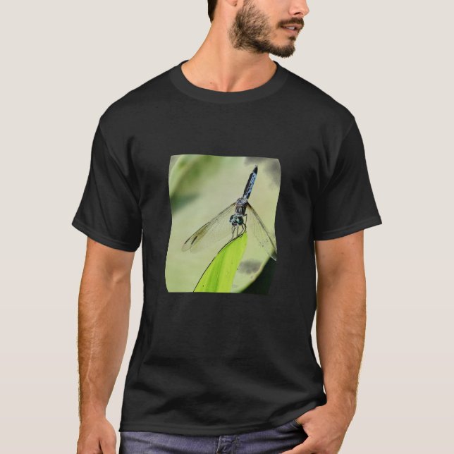 Camiseta Blue Dragonfly hoja verde Foto Naturaleza Amantes (Anverso)