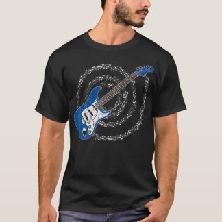Camiseta Blue Electric Guitar Spiraling Musical Notes 