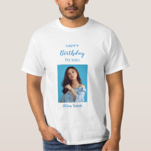 Camiseta Blue Elegant Happy Birthday Photo T-Shirt