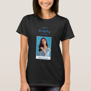 Camiseta Blue Elegant Happy Birthday Photo T-Shirt