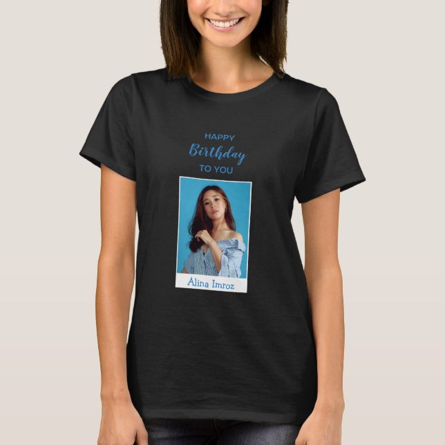 Camiseta Blue Elegant Happy Birthday Photo T-Shirt (Anverso)