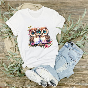 Camiseta Blue Eyed Owls on Floral Branch Graphic