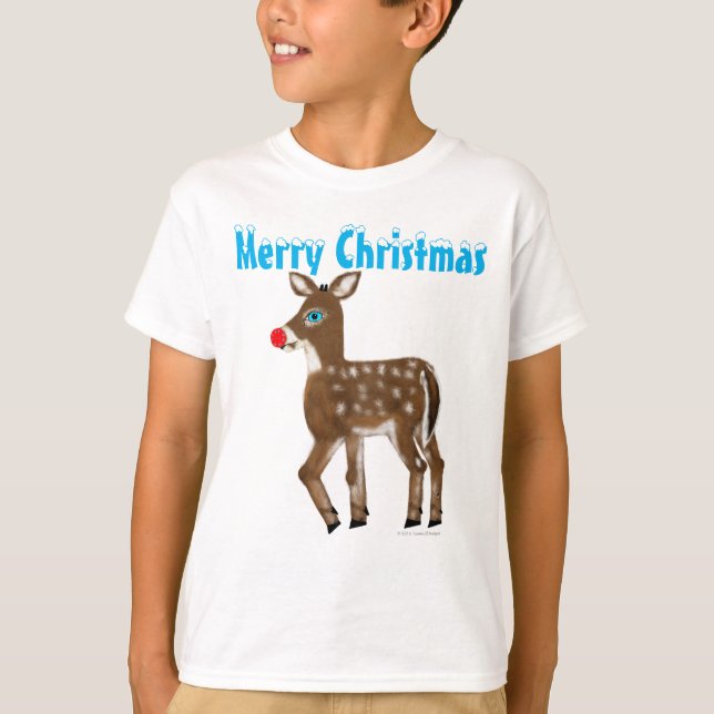 Camiseta Blue Eyed Red Nose Reindeer Feliz Navidad (Anverso)
