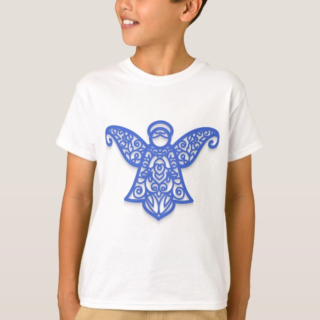 Camiseta Blue Filigree Angel Silhouette Ornate Lace (Anverso)