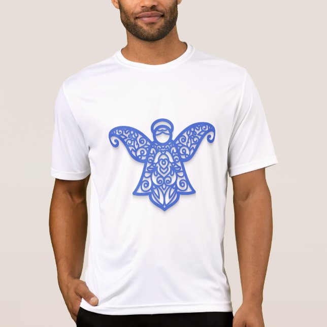 Camiseta Blue Filigree Angel Silhouette Ornate Lace (Anverso)